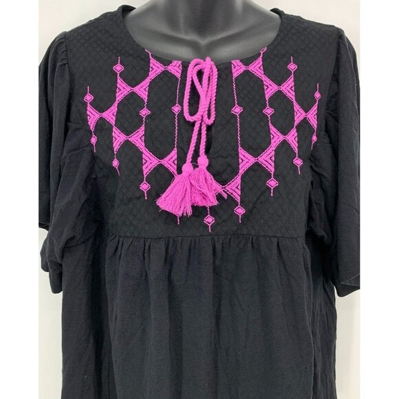 Knox Rose Shirt Extra Large Black Purple Argyle Flutter Sleeve Tassel Women New - Picture 2 of 6